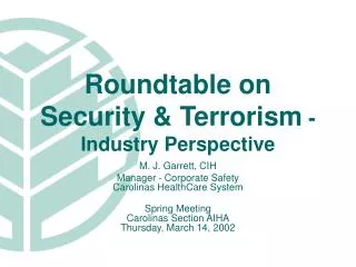 Roundtable on Security &amp; Terrorism - Industry Perspective
