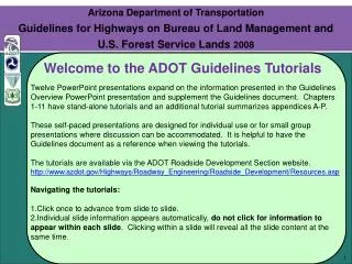 Arizona Department of Transportation Guidelines for Highways on Bureau of Land Management and