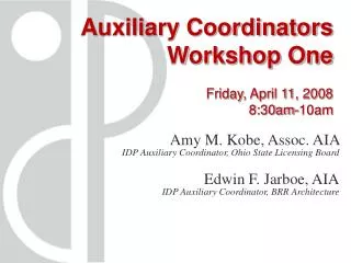 Auxiliary Coordinators Workshop One Friday, April 11, 2008 8:30am-10am