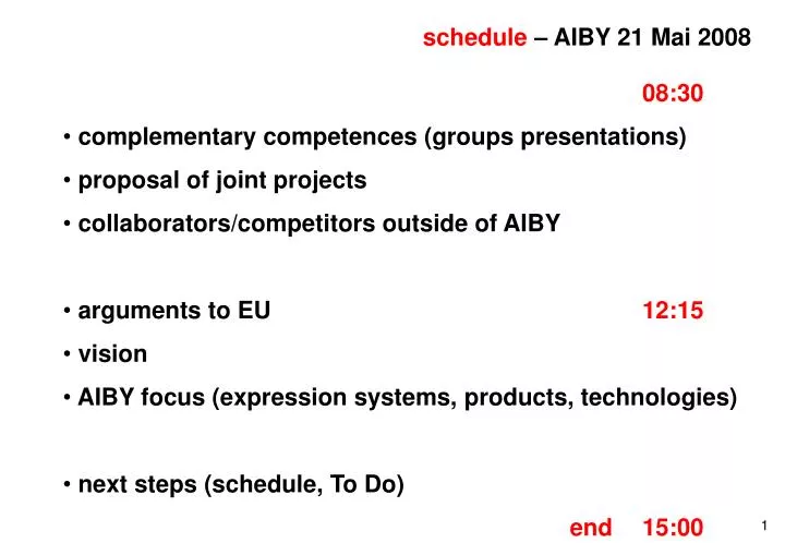 schedule aiby 21 mai 2008