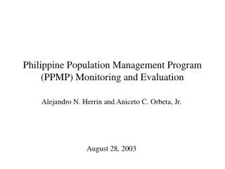 Philippine Population Management Program (PPMP) Monitoring and Evaluation