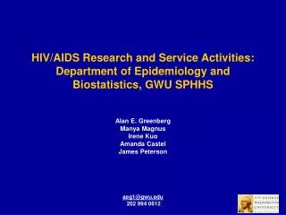 HIV/AIDS Research and Service Activities: Department of Epidemiology and Biostatistics, GWU SPHHS