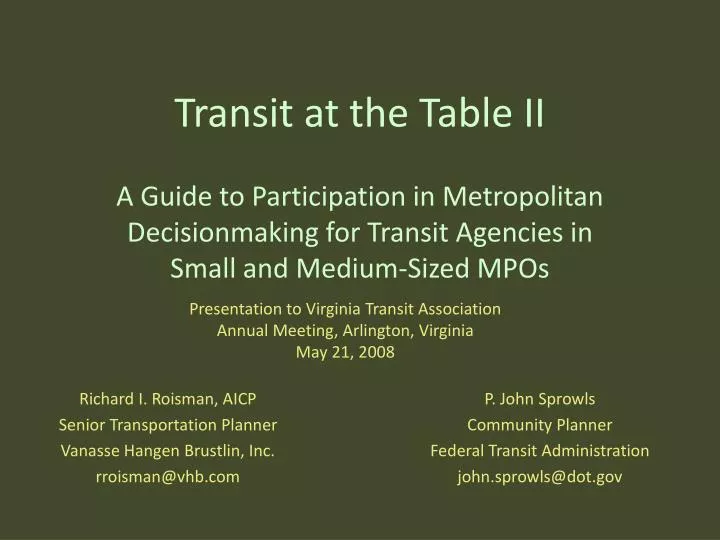 transit at the table ii