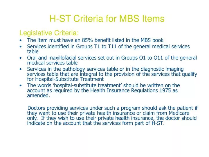h st criteria for mbs items