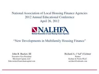 National Association of Local Housing Finance Agencies 2012 Annual Educational Conference