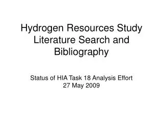 Hydrogen Resources Study Literature Search and Bibliography