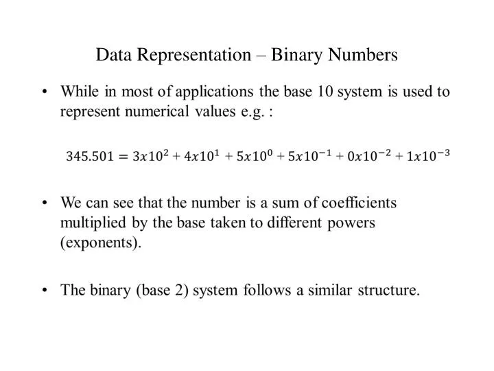 data representation binary numbers