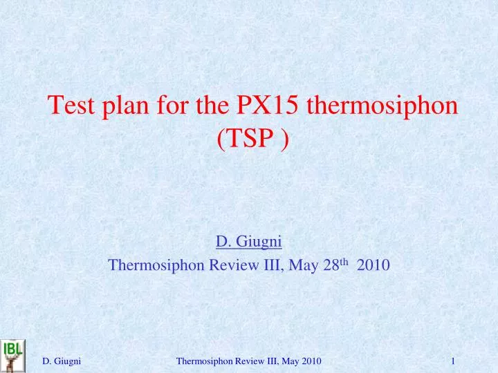 test plan for the px15 thermosiphon tsp