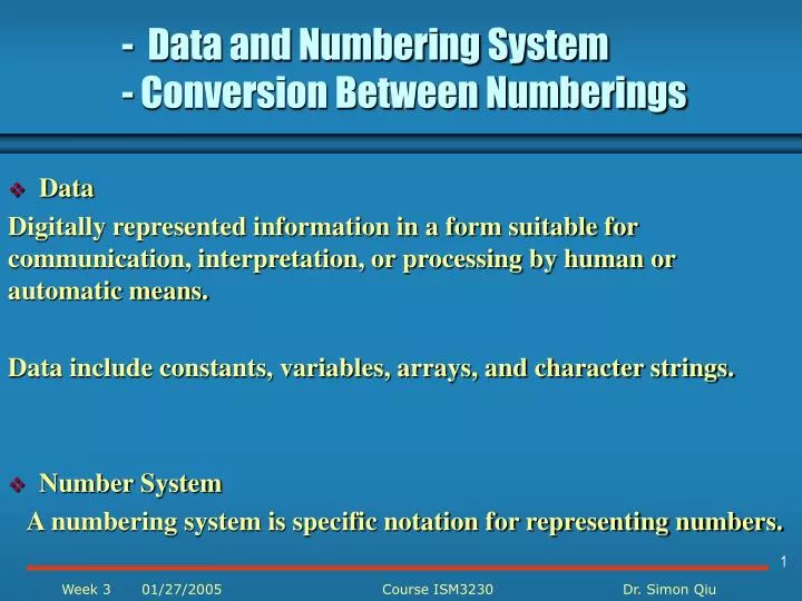 data and numbering system conversion between numberings