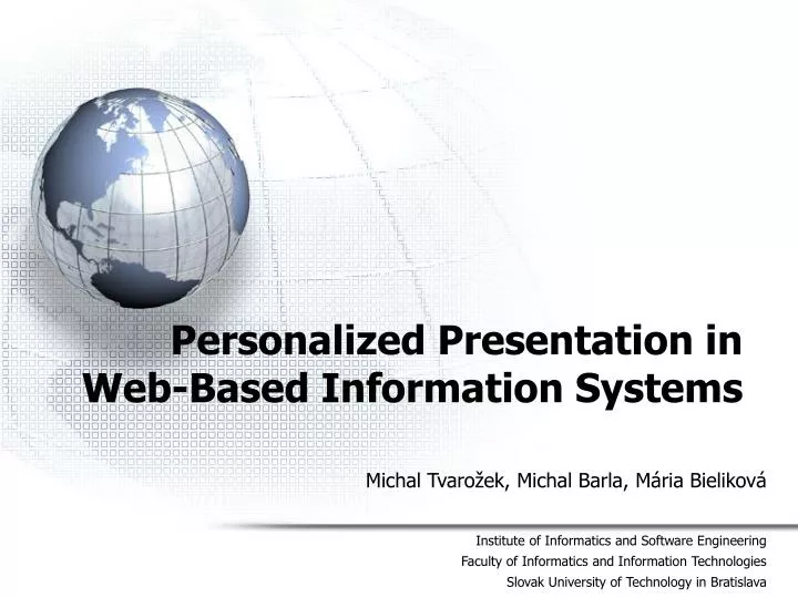personalized presentation in web based information systems