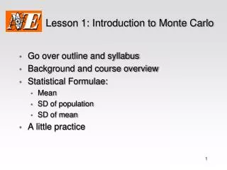 Lesson 1: Introduction to Monte Carlo