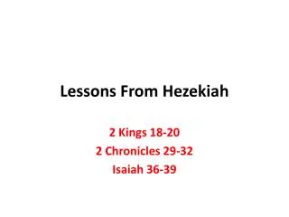 Lessons From Hezekiah