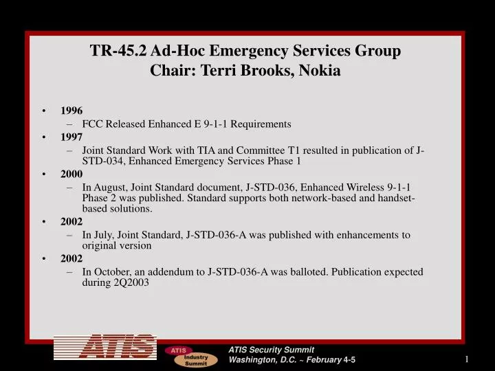 tr 45 2 ad hoc emergency services group chair terri brooks nokia