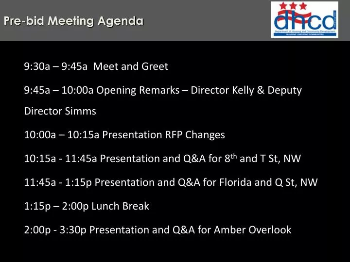 pre bid meeting agenda