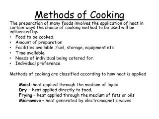 Methods of Cooking