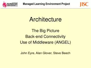 Architecture The Big Picture Back-end Connectivity Use of Middleware (ANGEL)