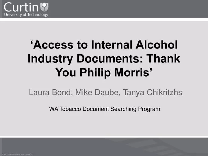 access to internal alcohol industry documents thank you philip morris