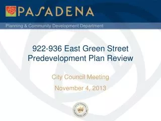 922-936 East Green Street Predevelopment Plan Review