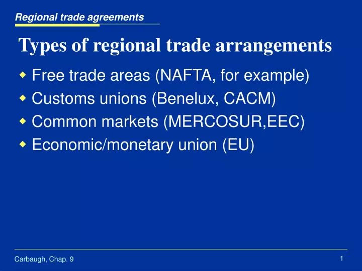 types of regional trade arrangements