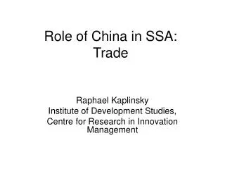 Role of China in SSA: Trade