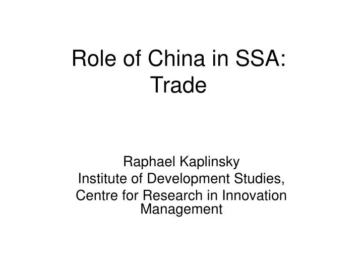 role of china in ssa trade