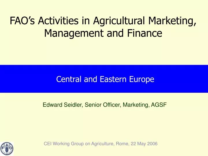 fao s activities in agricultural marketing management and finance