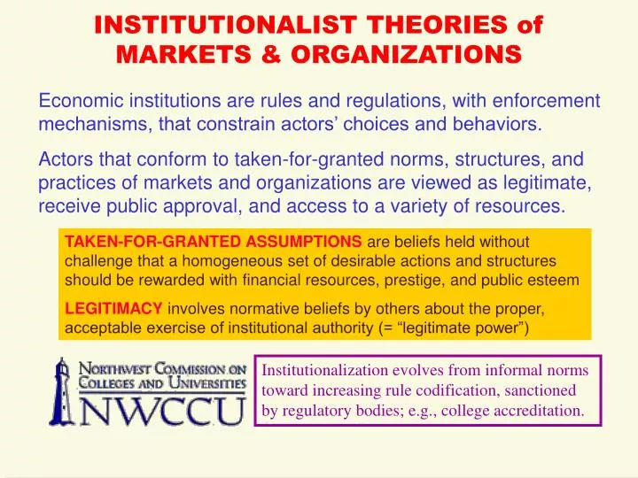 institutionalist theories of markets organizations