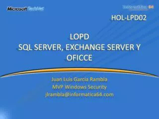 LOPD SQL SERVER, EXCHANGE SERVER Y OFICCE