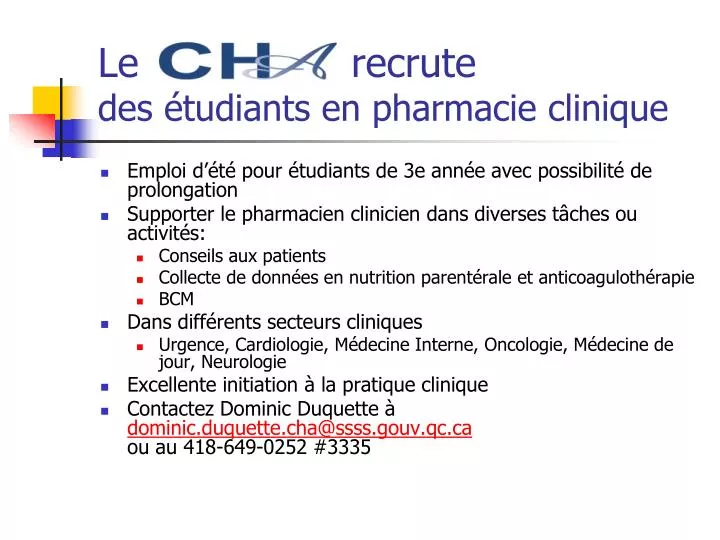 le recrute des tudiants en pharmacie clinique