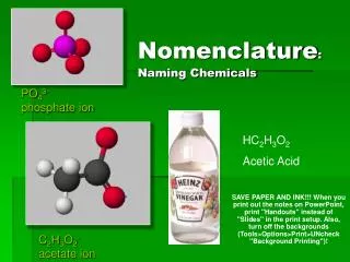 Nomenclature : Naming Chemicals