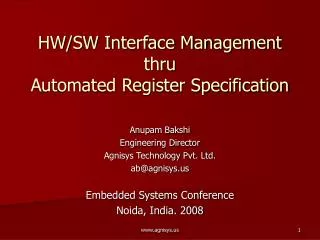 HW/SW Interface Management thru Automated Register Specification