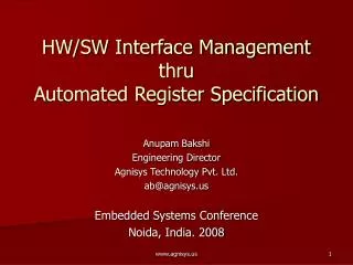 hw sw interface management thru automated register specification
