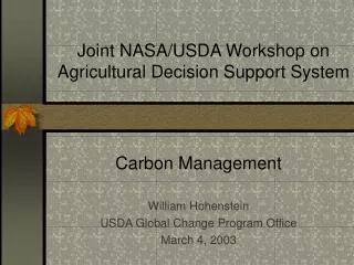 Joint NASA/USDA Workshop on Agricultural Decision Support System