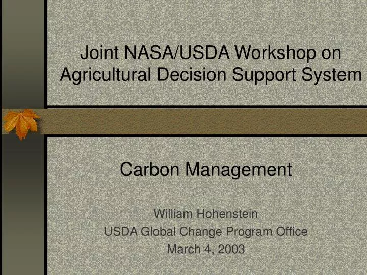 joint nasa usda workshop on agricultural decision support system