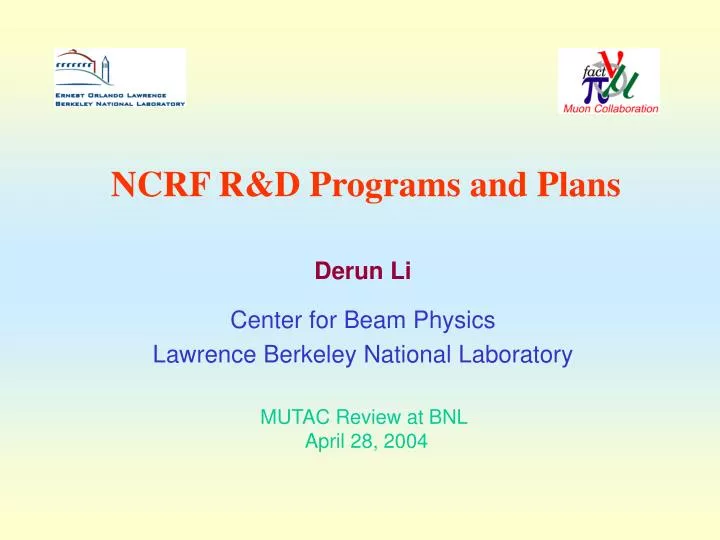 ncrf r d programs and plans