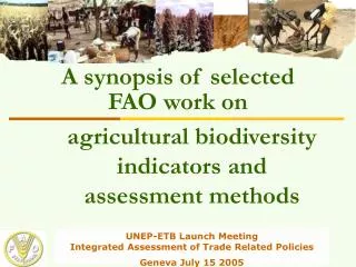 UNEP-ETB Launch Meeting Integrated Assessment of Trade Related Policies Geneva July 15 2005