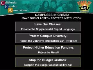 CAMPUSES IN CRISIS: SAVE OUR CLASSES / PROTECT INSTRUCTION