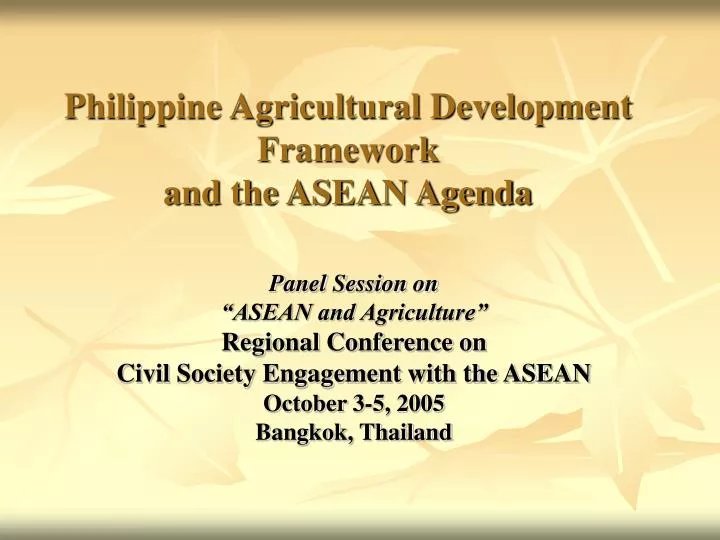 philippine agricultural development framework and the asean agenda