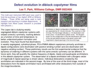 Defect evolution in diblock copolymer films Lee Y. Park, Williams College, DMR 0922400