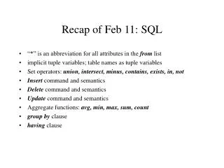 Recap of Feb 11: SQL