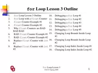 for Loop Lesson 3 Outline