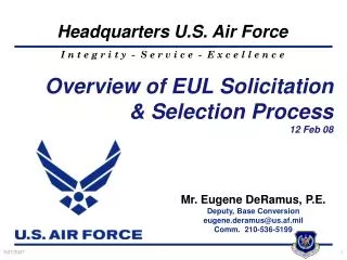 Overview of EUL Solicitation &amp; Selection Process 12 Feb 08