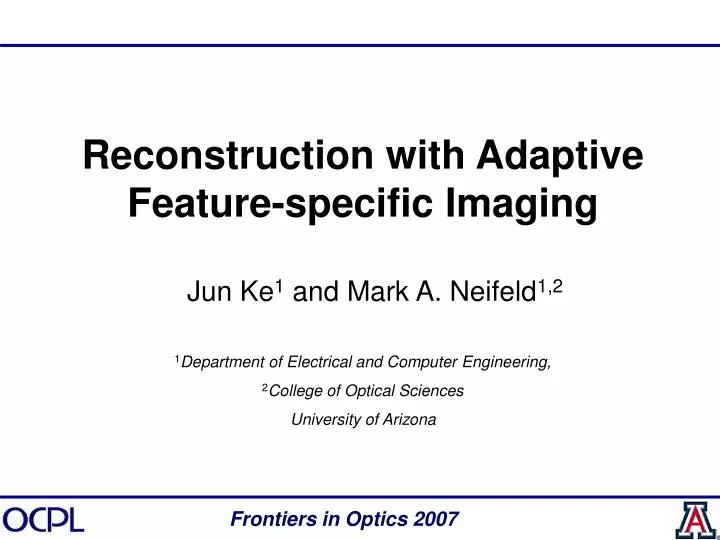 reconstruction with adaptive feature specific imaging