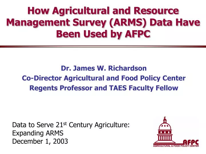 how agricultural and resource management survey arms data have been used by afpc