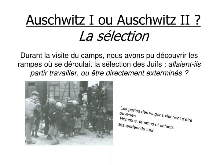 auschwitz i ou auschwitz ii la s lection