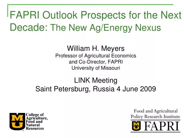 fapri outlook prospects for the next decade the new ag energy nexus