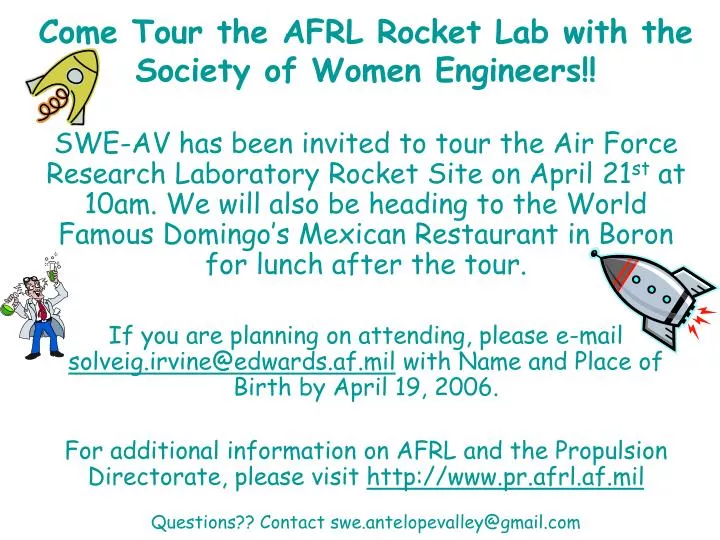 come tour the afrl rocket lab with the society of women engineers