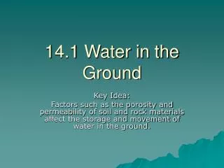 14.1 Water in the Ground