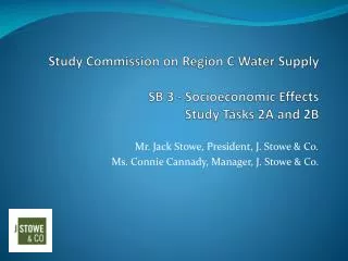 Study Commission on Region C Water Supply SB 3 - Socioeconomic Effects Study Tasks 2A and 2B