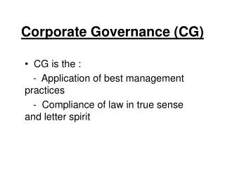 Corporate Governance (CG)